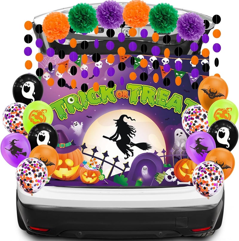 JUYRLE Halloween Trunk or Treat Car Decorations Kit - Witch Backdrop, Garage Door Decorations for Outdoor Party - Image 1